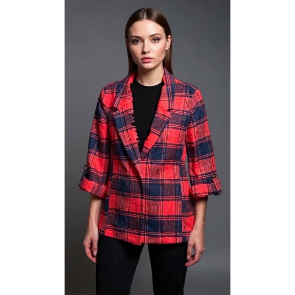 Lapis Plaid Flannel  Blazer Jacket Shacket Sz M Red Black Cabincore Outdoorsy‎
